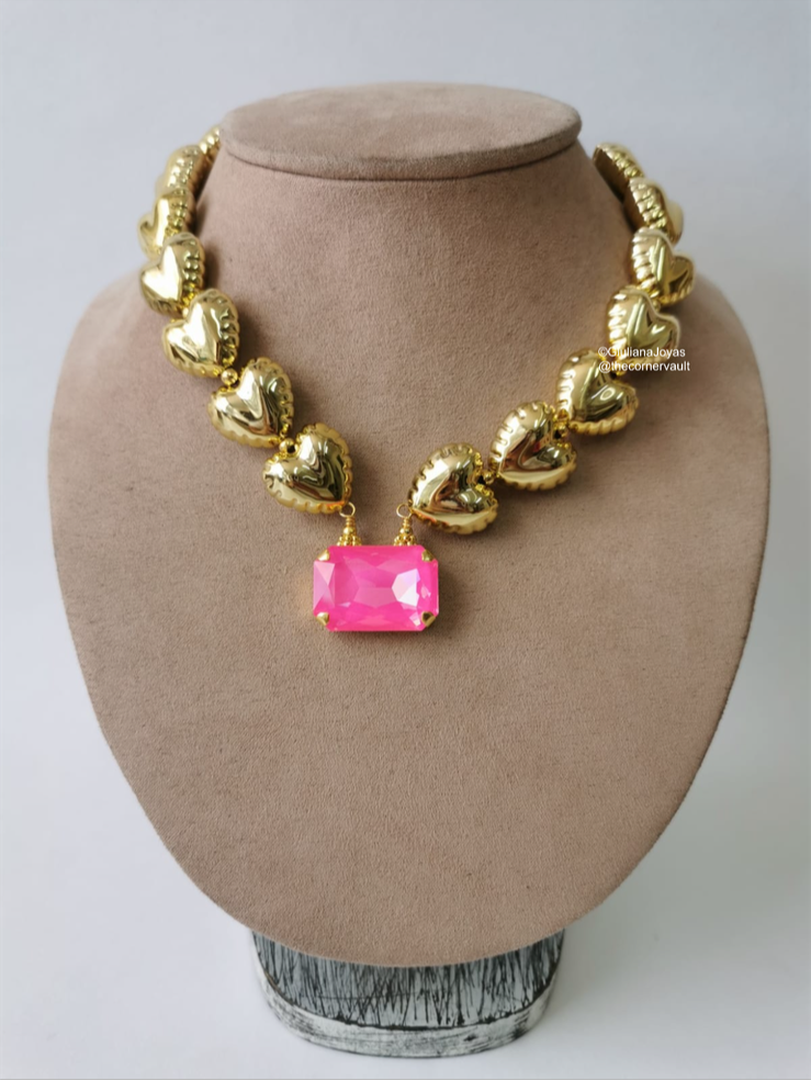 Hot Pink Heart Necklace (L589)