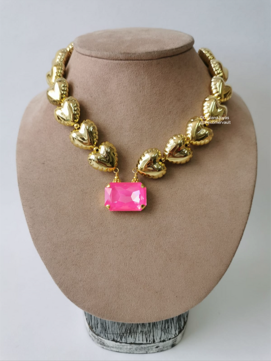 Hot Pink Heart Necklace (L589)